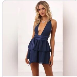 Lucy in the sky blue ruffle tie dress 
Size Large
Worn once, like new